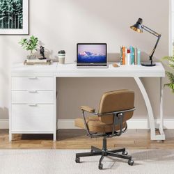 JW0731 Computer Desk with 3 Drawers, 59-Inch PC Desk with Reversible Drawers, Industrial Study Writing Table Workstation with File Storage for Home Of