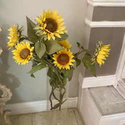 Flower Vase With Artificial Sunflowers . 40” Tall . 