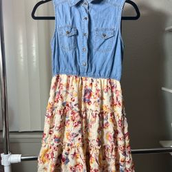 Teen girls floral denim dress