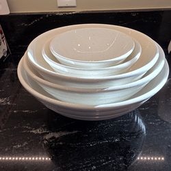 White Speckled Ceramic Nesting Bowl Set