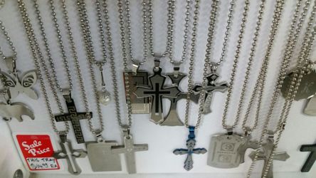 Brand new stainless steel necklaces crosses and dog tags