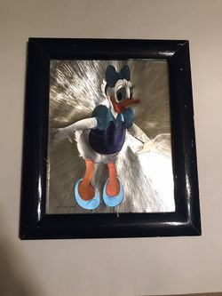 Vintage Daisy Duck Framed Picture Metallic Print Walt Disney Productions Foil