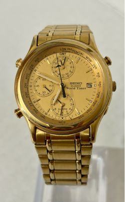 Seiko Quartz World Timer Men's Gold Tone Analog Watch