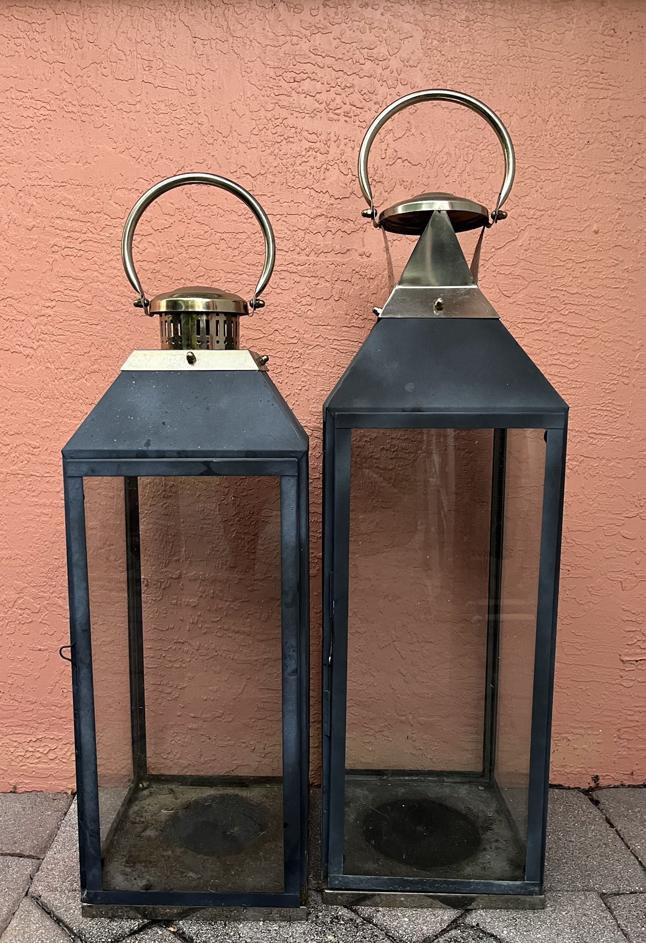 Pair of Metal and Glass Lanterns