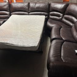 Brown Sectional Sofa Sleeper And Recliner  Electric Leather 