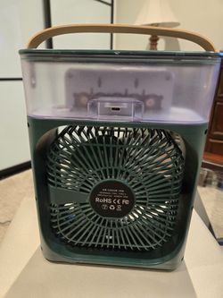 6 In. 3 Fan Speeds Portable Air Conditioner Fan Desk Fan In Green With 7 Color Lights 5 Sprayers