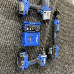 Kobalt 1/2” Impact 3/8” Impact  Air Ratchet 3 Batteries 