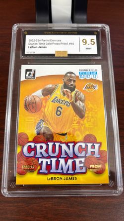 LeBron James 2022-23 Panini Donruss Crunch Time Gold Press Proof #10 GAS 9.5