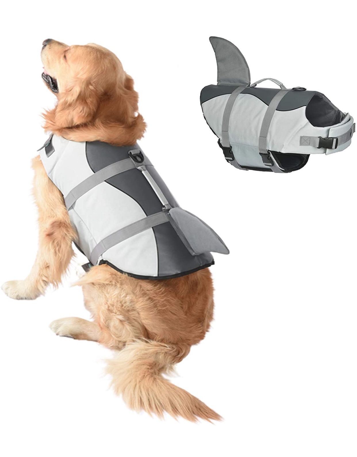 Dog Shark Life, Jacket Dog Life Vest for Swimming, Pet Life Preserver with Rescue Handle, Size L