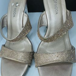 Heels Shoes Rhinestones Gold Rose Size 8
