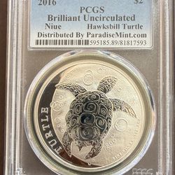 2016 1oz PCGS BRILLIANT UNCIRCULATED HAWKSBILL TURTLE SILVER COIN 