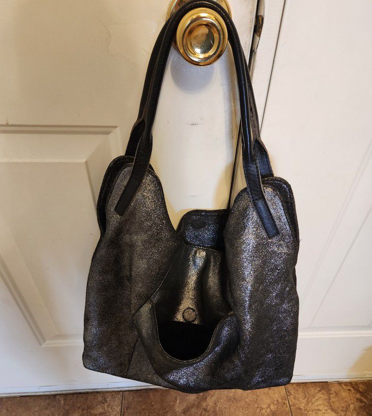 SONDRA ROBERTS  SOFT  SUEDE LEATHER  SHIMMER  METALLIC TOTE