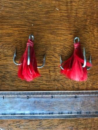 Lot of 2 Vintage Red Feather Treble Hook Lures