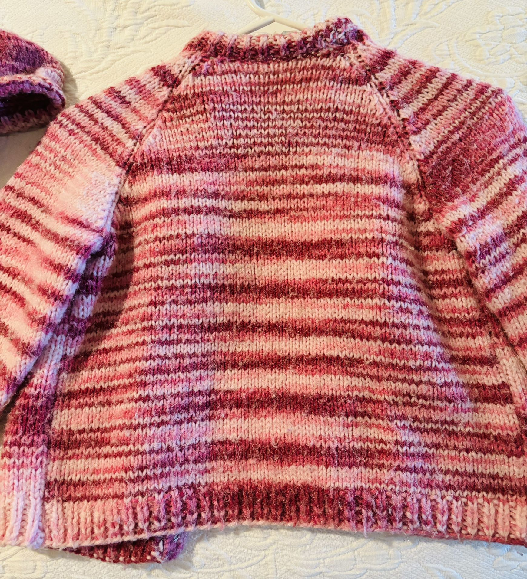 Girls Hand Crochet Pinks Sweater And Hat