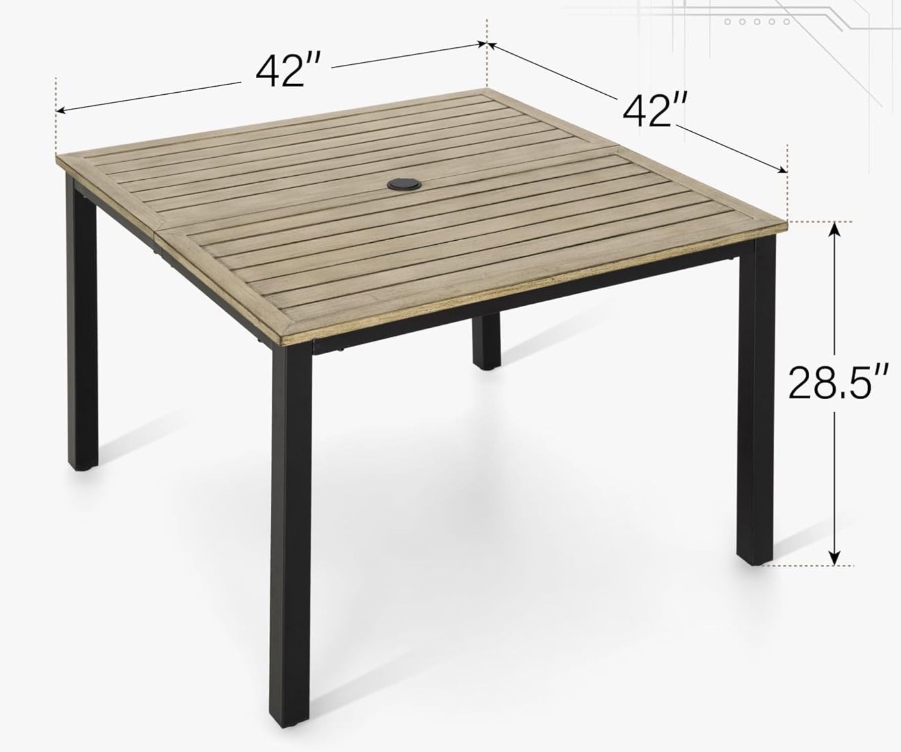 Sophia & William 42" Metal Patio Table, Steel Slatted Square Outdoor Dining Table with 1.57"-1.9" Adjustable Umbrella Hole, Outdoor Furniture Bistro Y