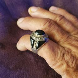 Mens Vintage 90'S Sterling silver Onyx Ring 