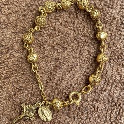 Vintage Rosebud Gold  Rosary Bracelet 7”.
