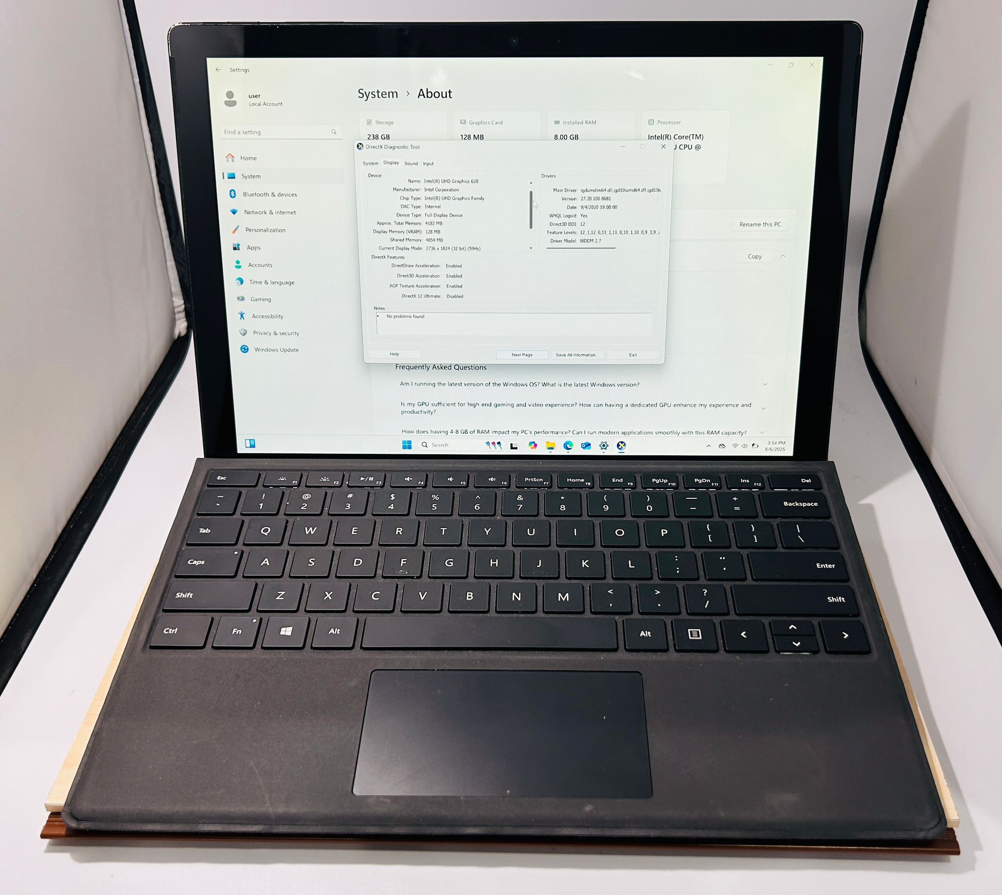 Micdosoft Surface Pro 6 Core i5-8350u 1.90Ghz 8GB 256GB Windows 11 Laptop//Tablet