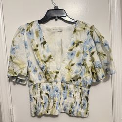 Abercrombie & Fitch Flutter Sleeve Smocked Waist Top Size Large