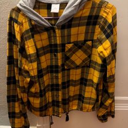 Yellow Plaid Flannel Shirt with Hood