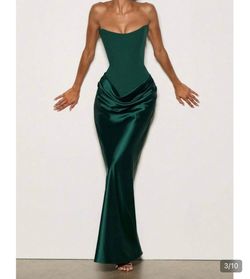 Emerald green satin corset dress with cowl neck and flared skirt size small new #eveningwear