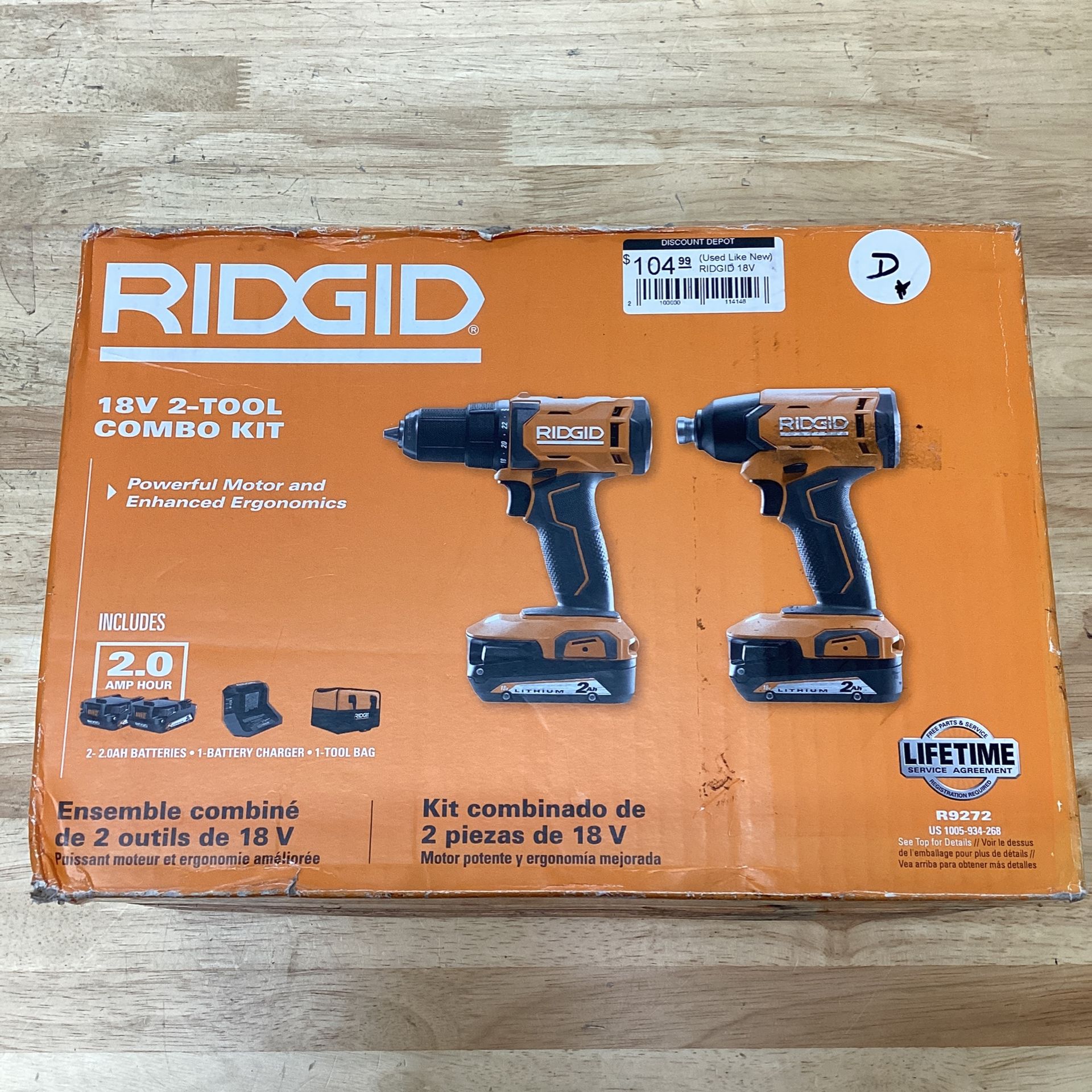 RIDGID 18V Cordless 2-Tool Combo Kit with 1/2 in. Drill/Driver, 1/4 in. Impact Driver, (2) 2.0 Ah Batteries, Charger, and Bag