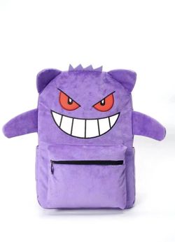Pokémon Gengar Faux Fur Fluffy Anime Back to School Backpack for Adults and Kids