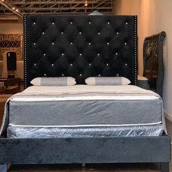 Brand New Black Queen Size 6foot Tall Bed Frame With New Mattress Set/Fast Delivery