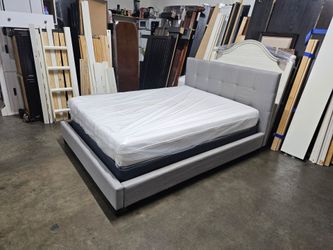 Queen Gray Upholstered Platform Bed Frame