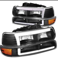 New Style Chevy Silverado / Chevy Tahoe , Suburban LED 3D DRL Black Headlights Luces 1999 To 2002 