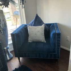 Suede Blue Couches With Throw Pillows Included