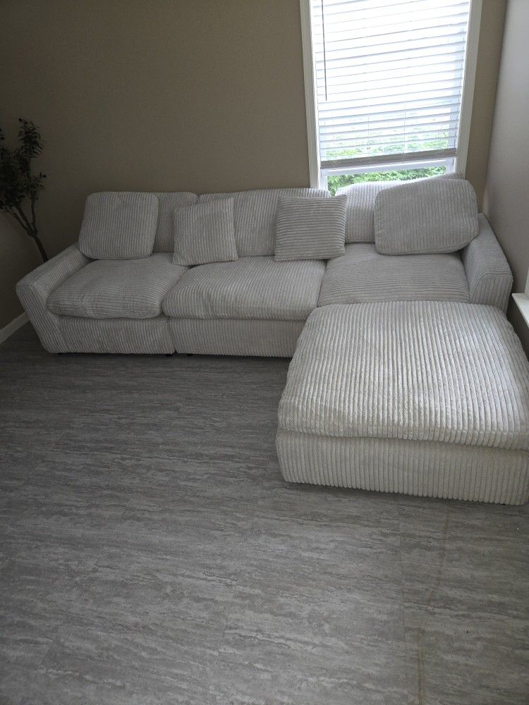 Beige Corduroy  Couch  with OTTOMAN  "NEW"