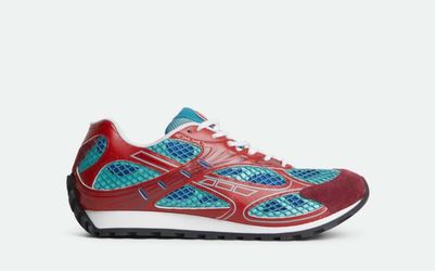 Red and Teal Low-Top Bottegas Running Sneakers
