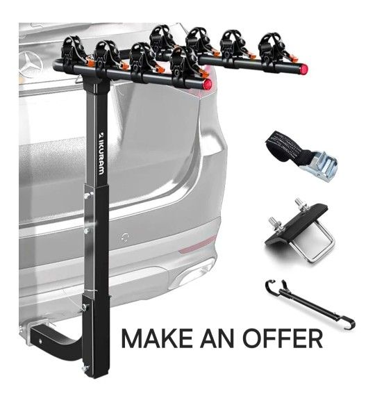 NEW! 4 Bike Rack Bicycle Carrier Racks Hitch Mount Double Foldable Rack for Cars Truck SUV Fits 2" Receiver, Tie Down Strap, Anti-Rattle Hitch Tighten