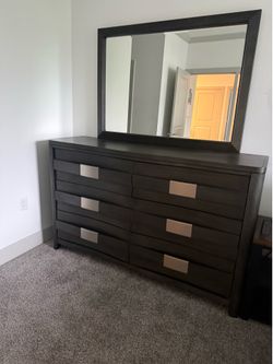 Modern 6-Drawer Dresser, Gray/Espresso Finish, $350