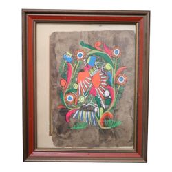 Hand-Painted Mexican Amate Folk Art on Bark Paper – Framed (16.5” x 13.5”)