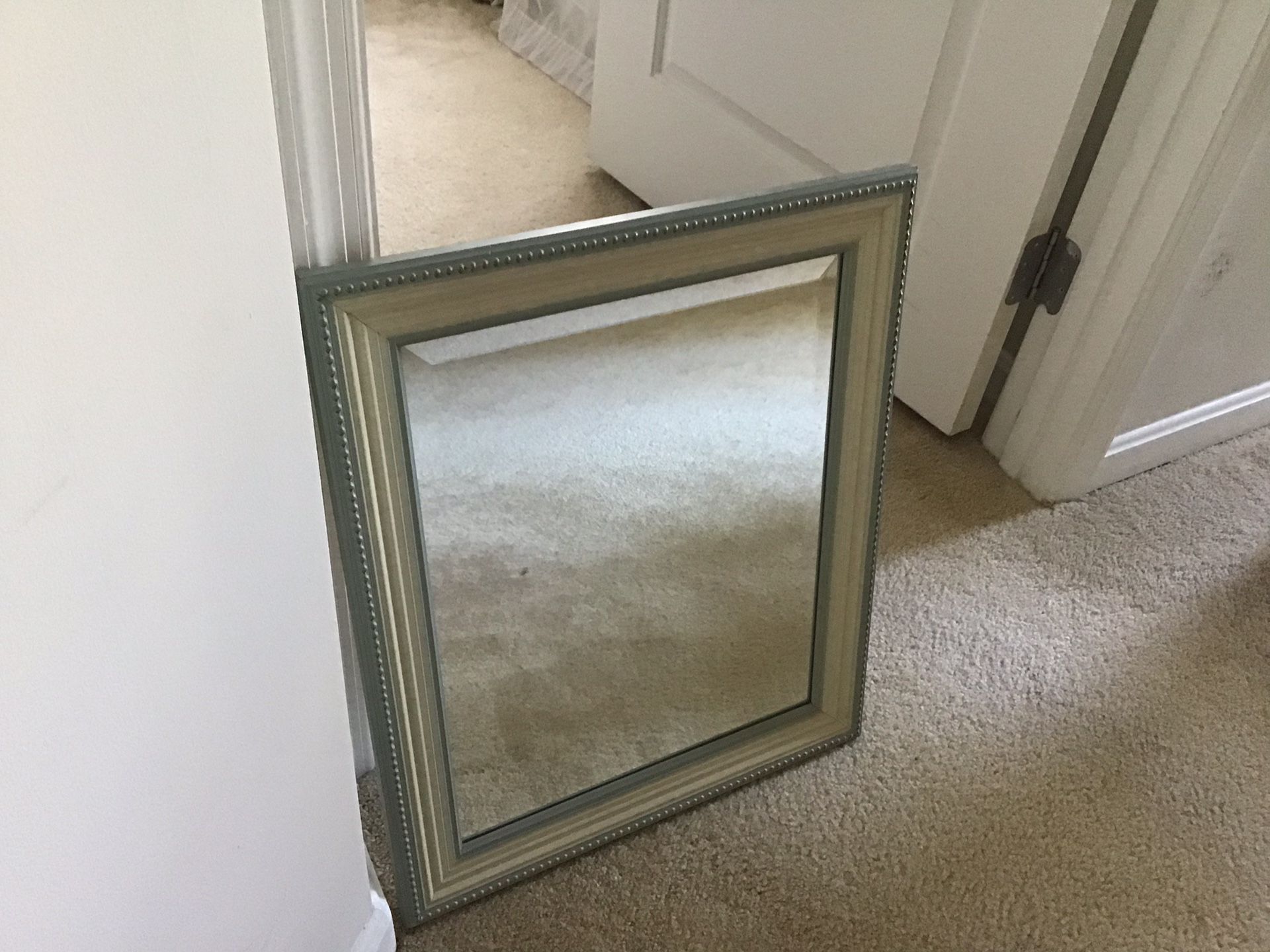 Green framed mirror 21 x 24 1/2”