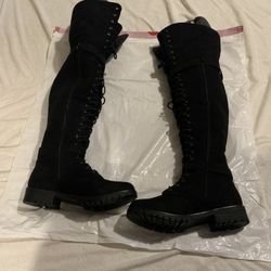 Thigh High Black Lace Up Boots