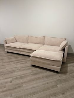 Oversized Modular Sectional Sofa – Beige Corduroy