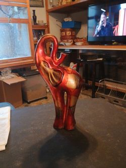 Red Glazed Ceramic Elephant Figurine