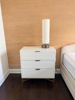 $200 for 2 White 3-Drawer Nightstand with Gold Legs