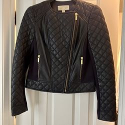 Michael Kors Navy Quilted Leather Jacket