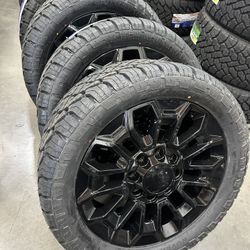 22" BLACK Wheels 22x8.5 8x180 Rims and Tires Chevrolet Chevy 2500 Silverado GMC Sierra 3500 HD Chevrolet 2500HD DENALI 3500HD ULTIMATE Duramax