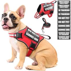 “New”Service Dog Reflective  Vest W/Leash And”10 Patches”(sz Med)retail$49
