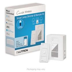 Lutron Caséta Smart Lighting Lamp Dimmer and Remote Kit (model P-PKG1P-WH). 