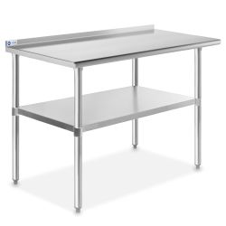 Gridmann 48 in Long x 24 in Deep Stainless Steel Prep Tables w/ Backsplash & Undershelf, NSF Certified