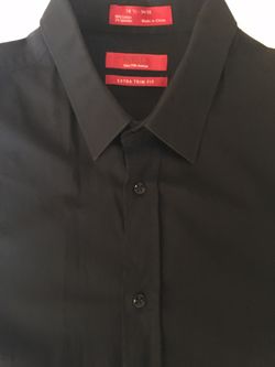 Saks Fifth Avenue RED Mens Dress Shirt Black Size 16.5 34/35 Slim Fit