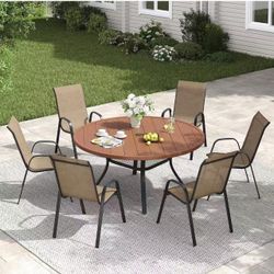 VICLLAX Stackable Patio Chairs Set of 6, All Weather Metal Outdoor Chairs for Deck Garden, Brown