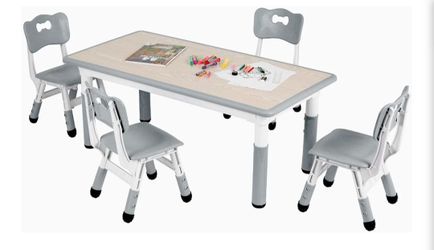 Kids Table and 4 Chairs, Height Adjustable Toddler Desk & Chair Set, Anti-Slip Legs, Graffiti Desktop, Children Large Multi-Activity Table with 47.2"