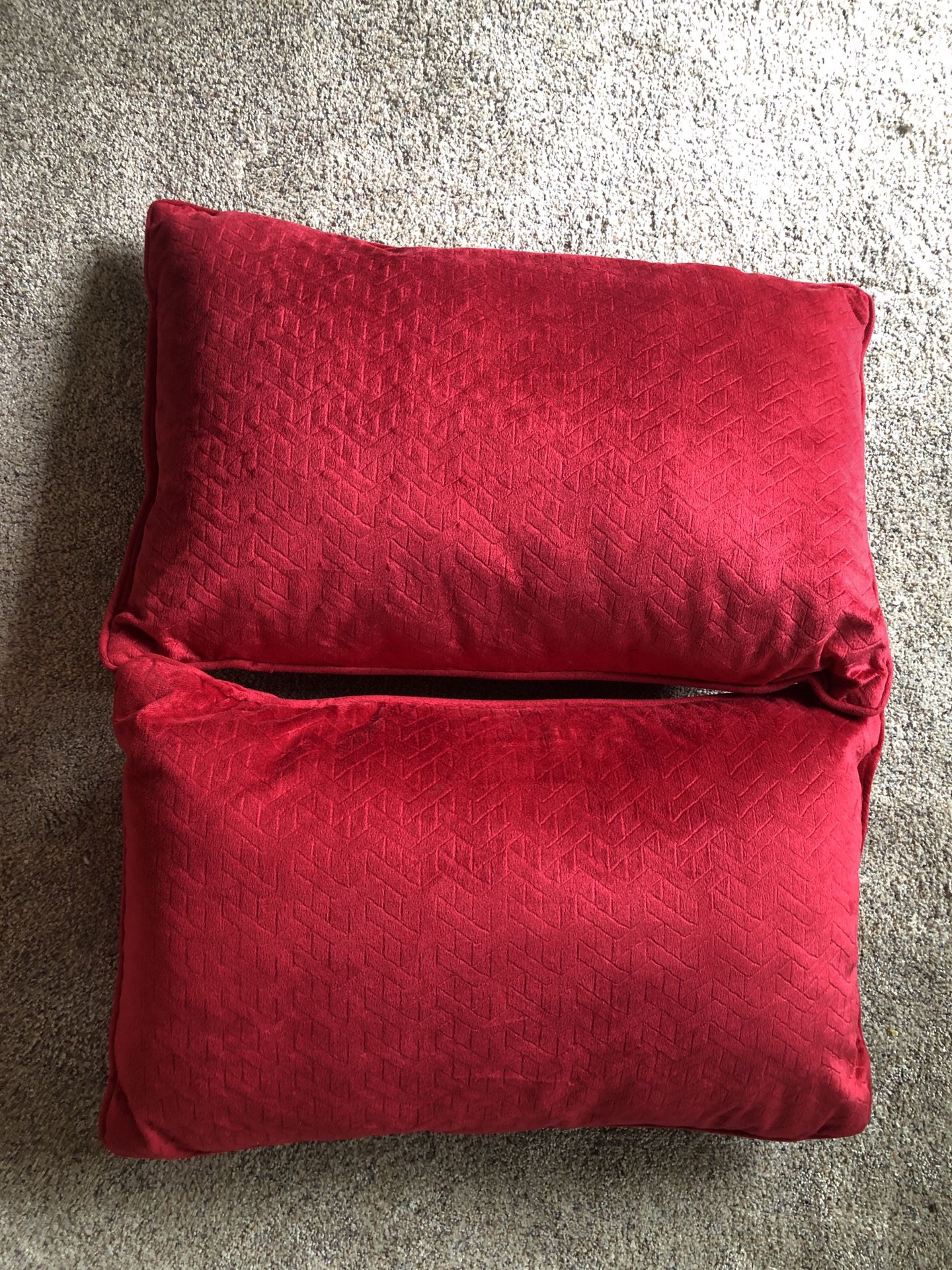 2x red sofa pillows- 15”x23.5”